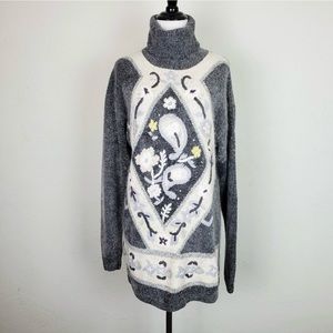 Vintage Long Turtleneck Embroidered Sweater
